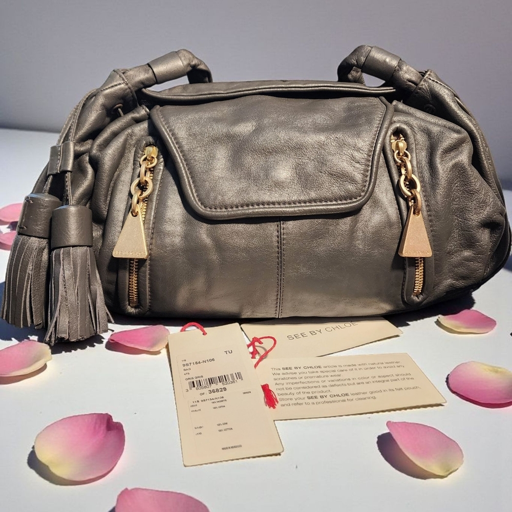 See By Cloe In Distressed Metallic Gray Leather 2-way Bag